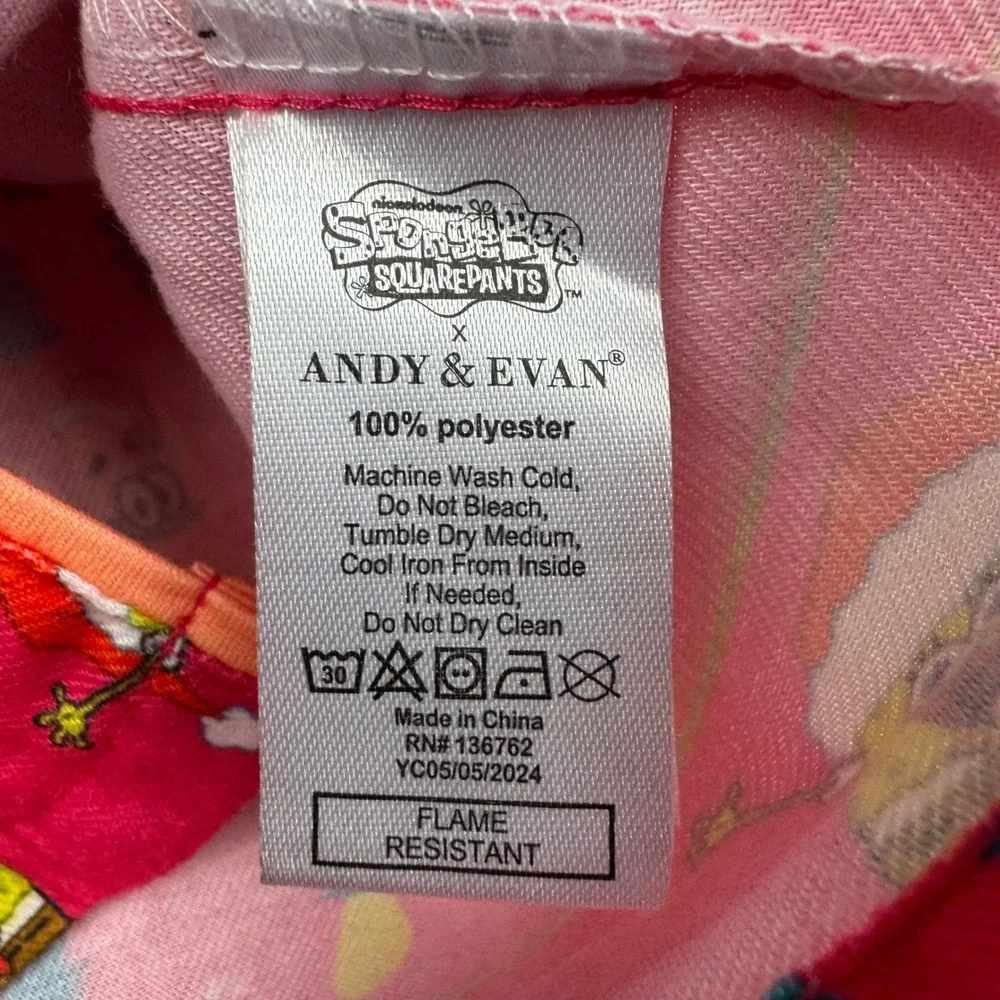 Andy‎ & Evan Spongebob Squarepants Kids Pajama Set Size 8 Pink Christmas Cozy